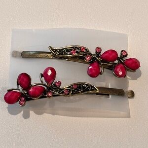 Vintage Fancy Floral Pink and Gold Hair Pin Hair Accessories